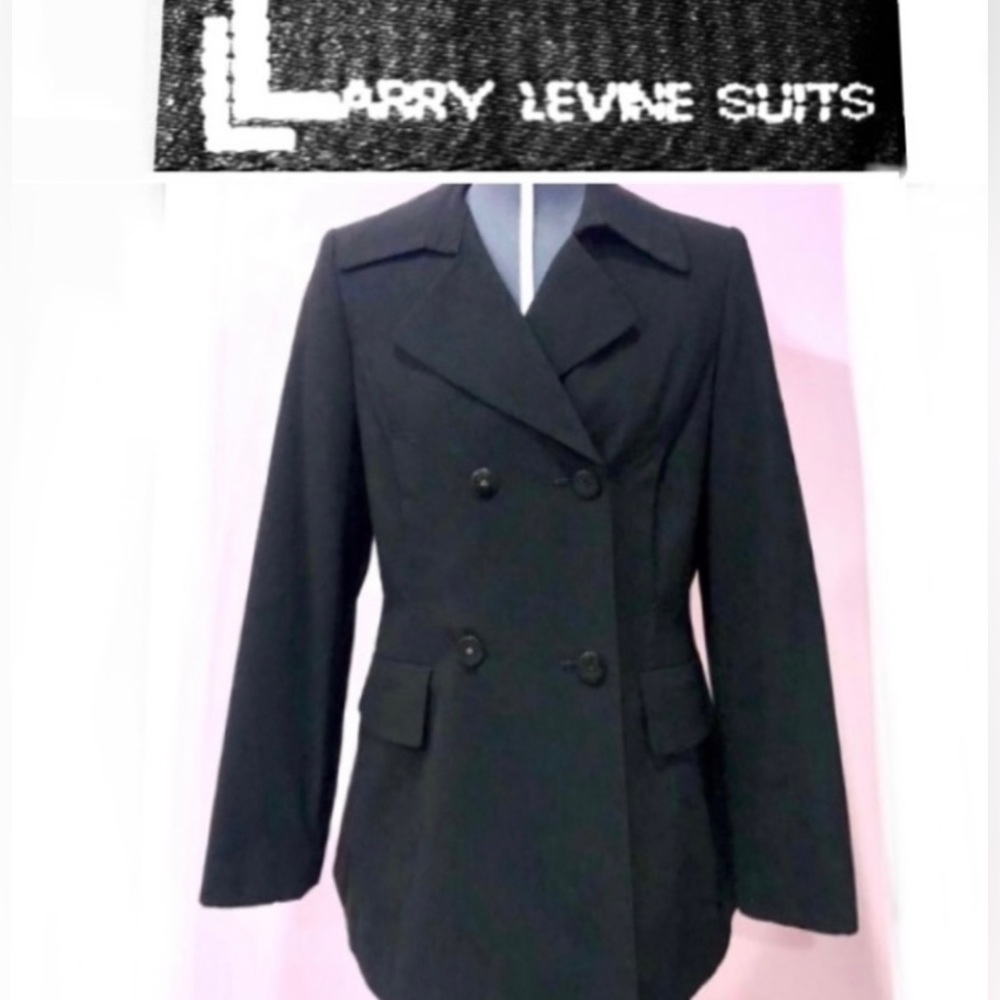 LARRY LEVINE SUITS tailored black double breasted suit jacket blazer size10 ELN